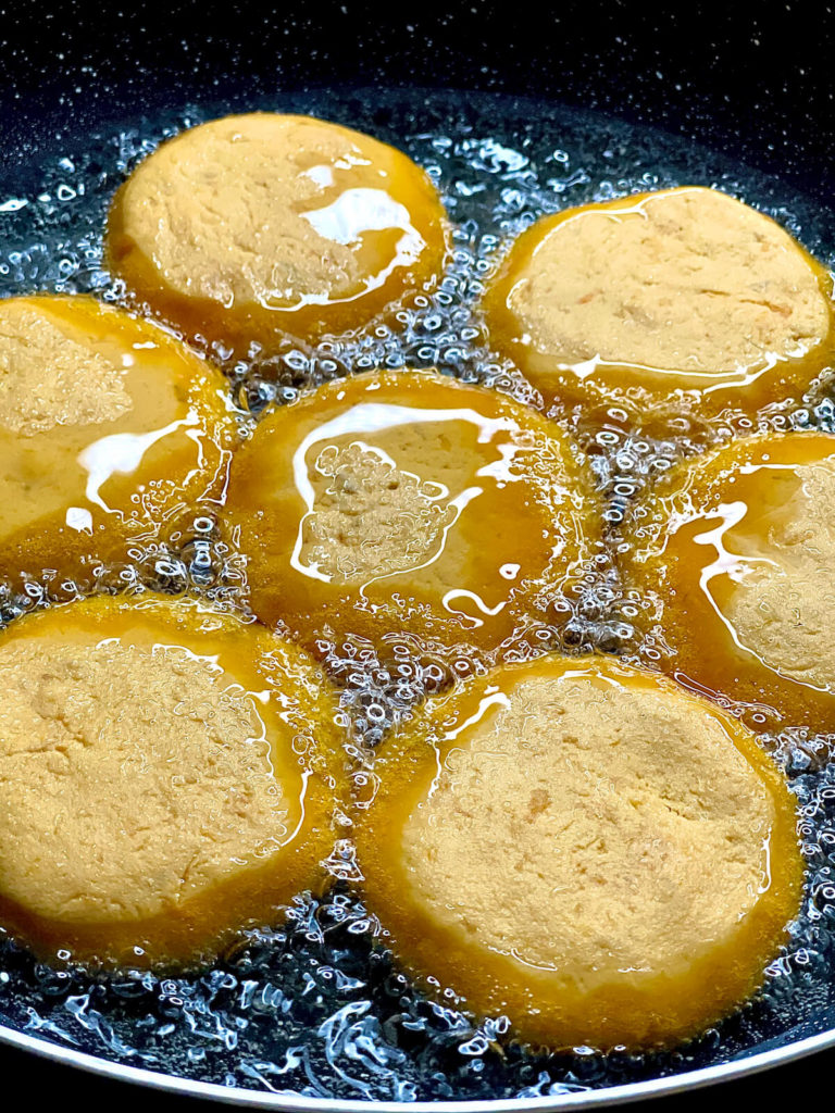sweet potato pancakes being shallow fried
