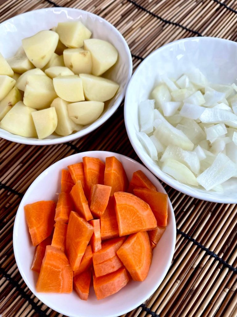 chopped vegetables for curry