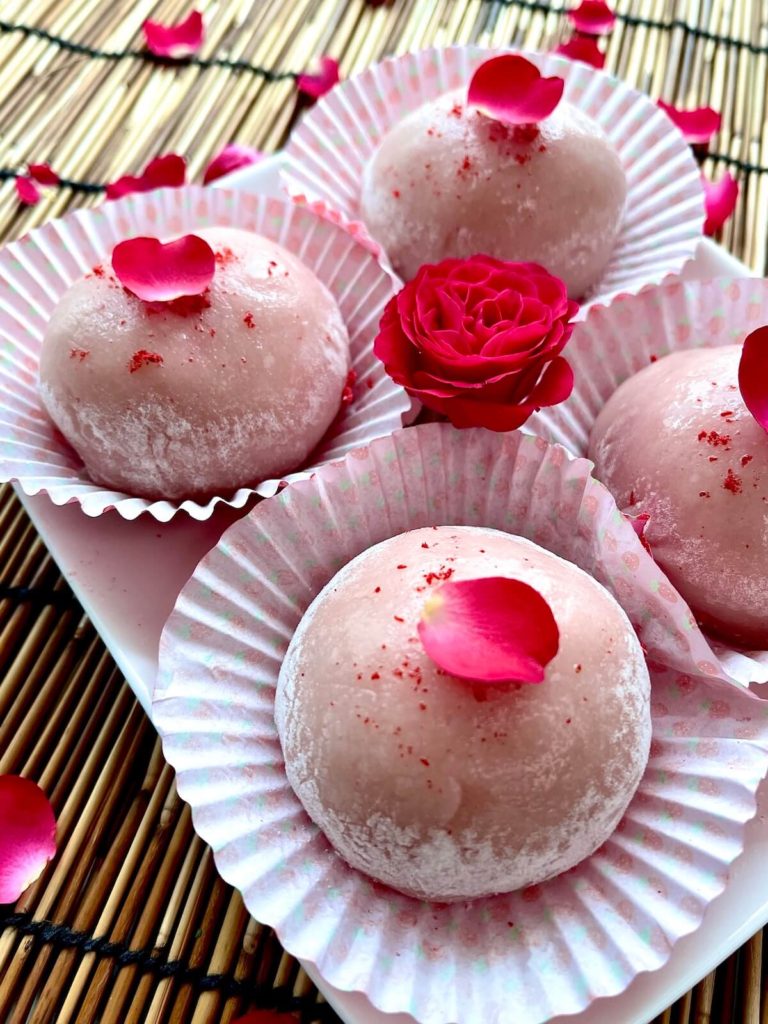 mochi ice cream on bamboo mat