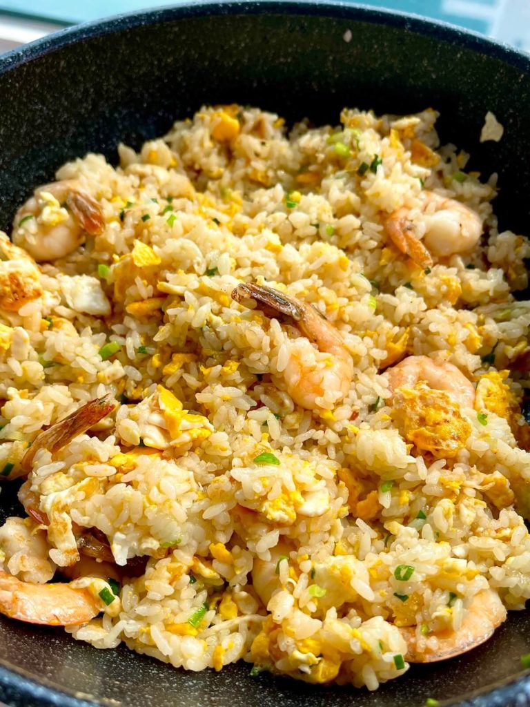 shrimp fried rice in pan