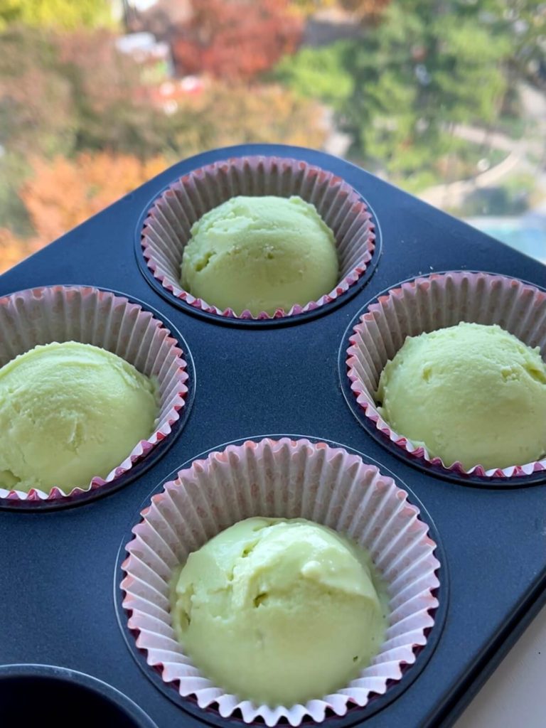 Ice cream scooped in a muffin tin
