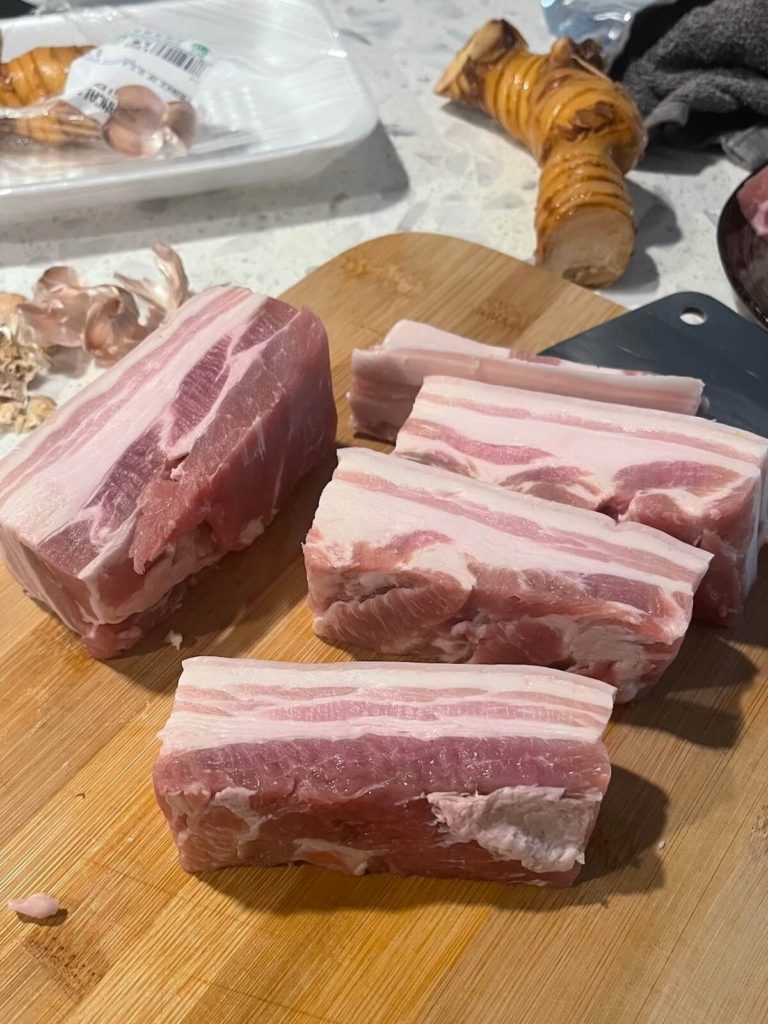 chopped pork belly pieces